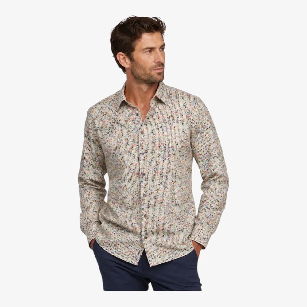 Coton Doux Paris Multicolored Houndstooth Button Up Shirt Men's Size XL 43 17